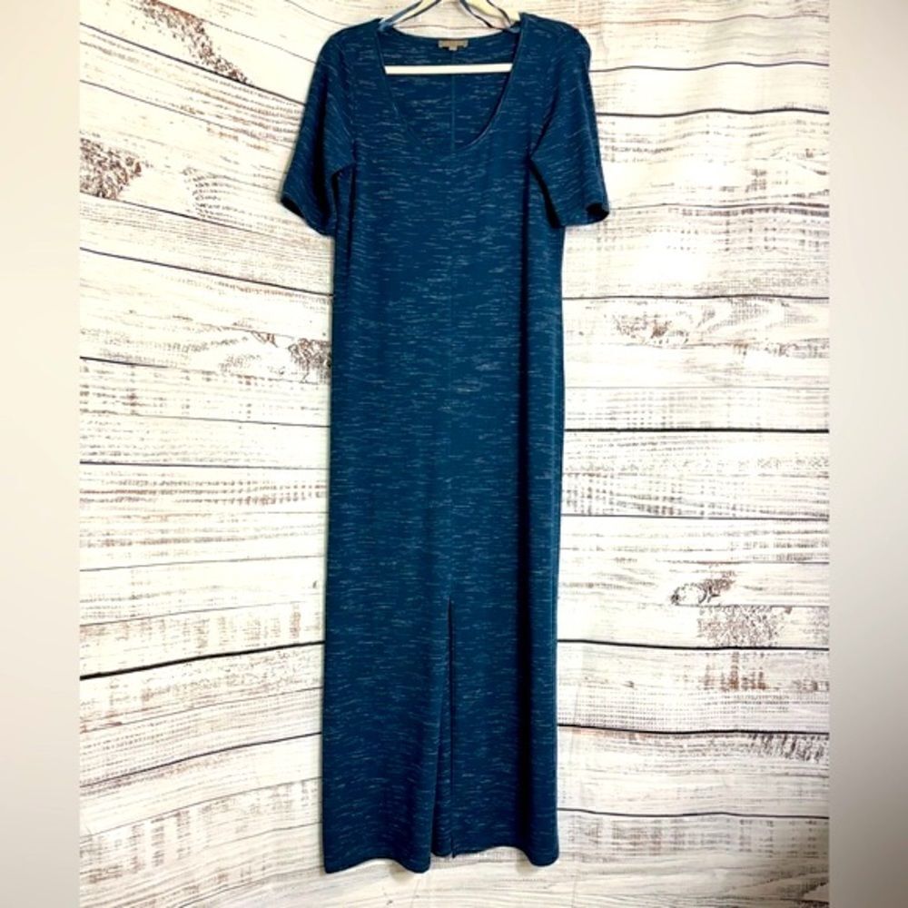 Lilla P Dress Womens Size Medium Maxi front slit Navy Blue space‎ Dye Minimalist